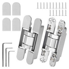 6 inch Hidden Door Hinges Invisible Hinges, 2 Pack Heavy Duty Zinc Alloy 3 Way Adjustable Butt Hinge 180 Degree Swing Hinge, Silver