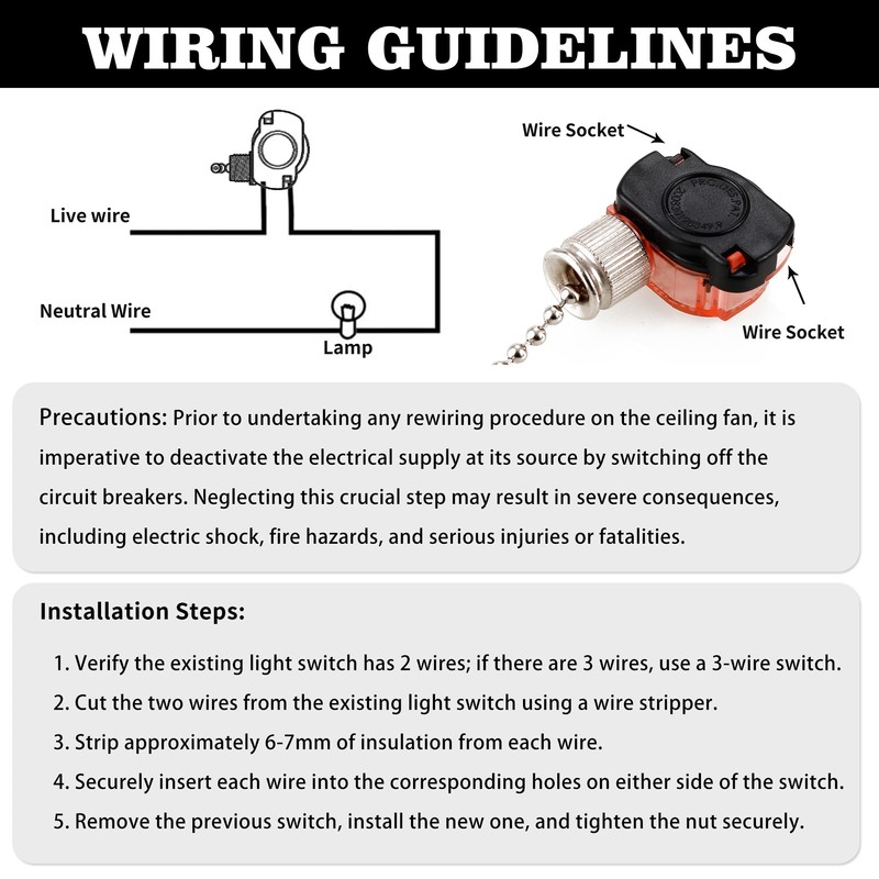 Hunter Ceiling Fan Light Switch E87438 - Pull Chain Switch,
