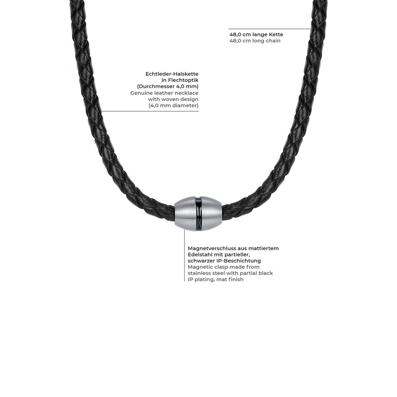 True Rebels Men's Rope Chain Stainless Steel Matt Leather 602400,