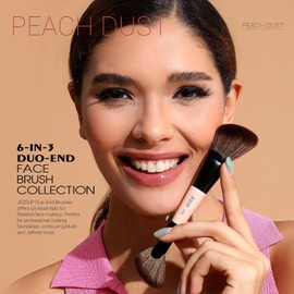 Jessup Brochas de Maquillaje Facial, 3pcs Juego Brochas Maquillaje Doble Punta para Base, Contorno, Rubor, Resaltador y Polvo,Sintéticas de Pinceles Maquillaje Facial, Peach Dust T508