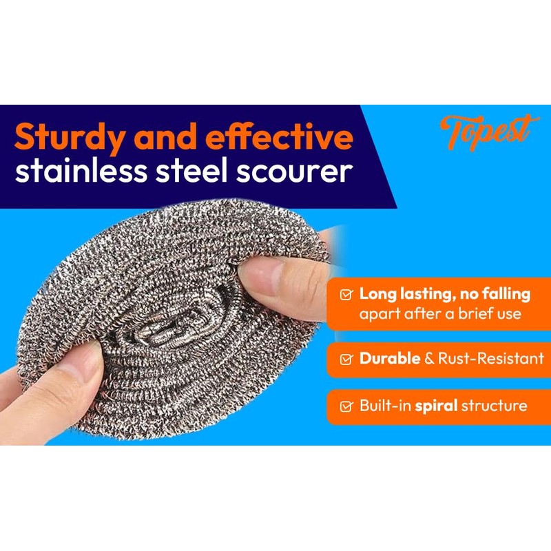 Topest Stainless Steel Scourer |12 Pack | Dish Washing Up