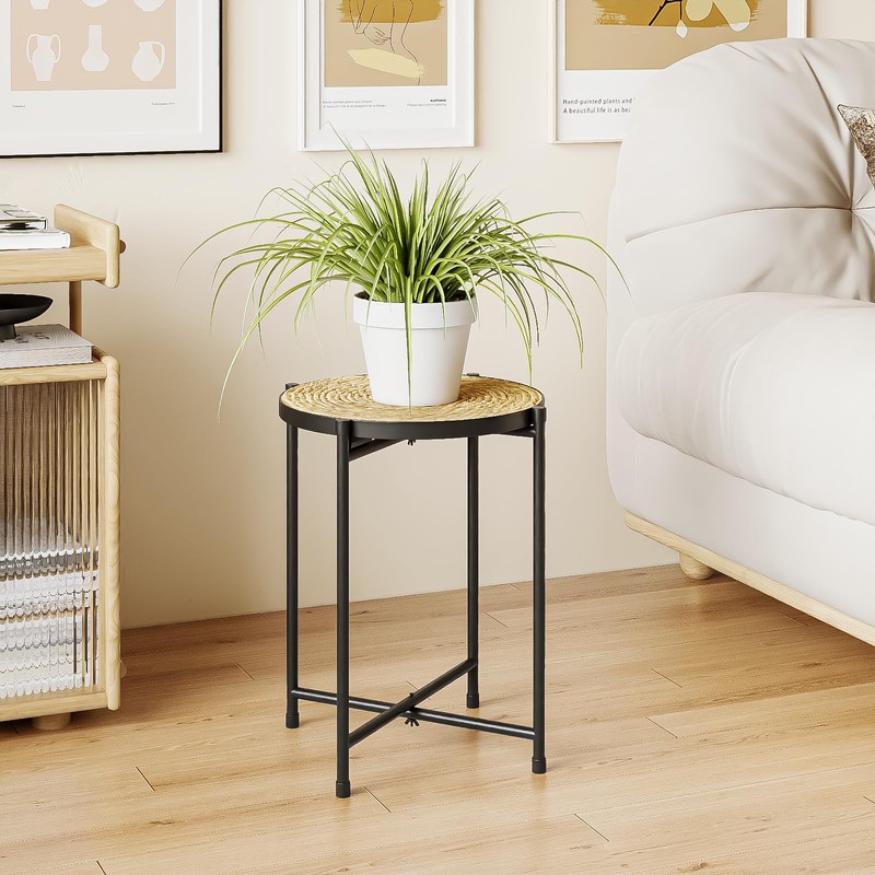 Bamworld Round Plant Stand Indoor Outdoor Metal Modern Plant Table