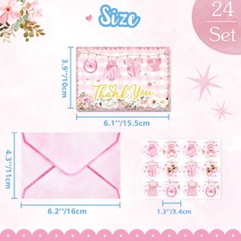 WERNNSAI Baby Thank You Cards - 24 PCS Thank You Cards with Envelopes Stickers for Girls Kids Sweet Baby Party Supplies Appreciation Greeting Card Thank You Notes for Birthday Party Baby Shower