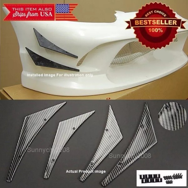 SDeelCase 4 Pc Carbon Effect Bumper Splitter Fin Spoiler Canard