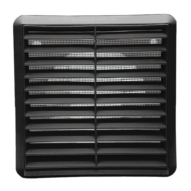 Kair Black Louvred Wall Vent Grille 183mm External Dimension with
