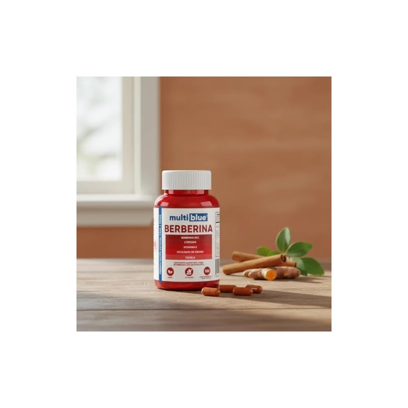 MultiBlue - Berberina 120 Cápsulas | Vitamina E, Cúrcuma, Canela