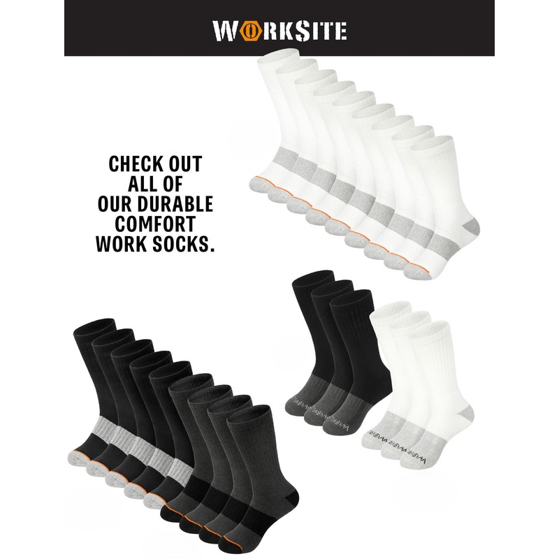 Worksite Men’s Cotton Moisture Control and Cushioned Crew Socks Comfort
