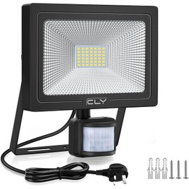 CLV CLV 35W Plug in Security Lights Outdoor Motion Sensor, 3000Lumen Motion Sensor Floodlight with 1M Cable UK Plug, 6500K Cold White IP66 Waterproof PIR Lights Outdoor for Garden Forecourt Garage Pathway