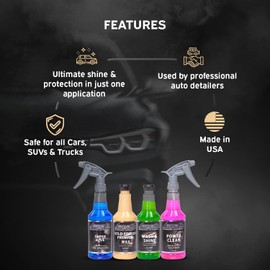 LANE'S Premium Detail Kit - 32oz- Contains Super Blue Tire Dressing - Gold Edition Premium Wax - Wash & Shine Soap- Power Clean Vinyl Cleaner
