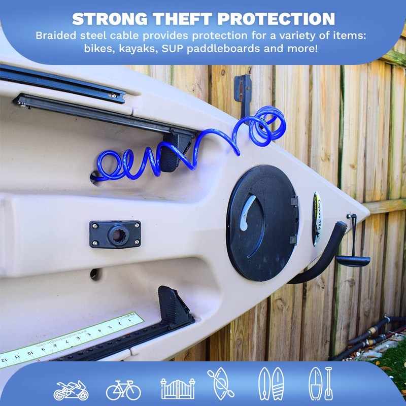 DocksLocks Weatherproof Coiled Security Cable Lock (5ft to 25ft Lengths)