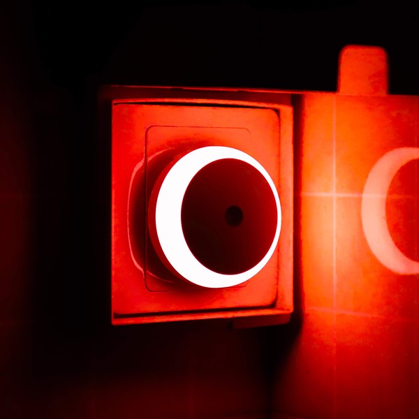 LED Night Light, Red, Small Night Light with Plug, Twilight Sensor, Red Night Light for Bedroom, Bathroom, Kitchen, Children's Room, Hallway, Round, Energy Efficient, Pack of 2