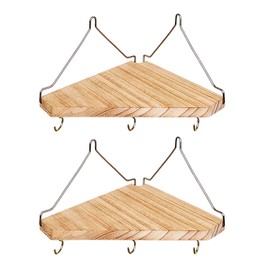 Fabric Wall Cubicle Corner Shelf with Hooks for Work Decor, Wooden Cubicle Organizer Storage Shelf with Hangers Cubicle Accessories for Women Men Desk, 2 Pack