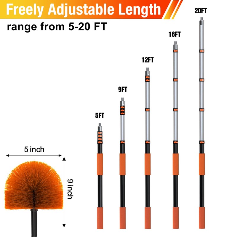 LAANPOLE 20FT (26FT Reach) Cobweb Duster with Extension Pole, Spider