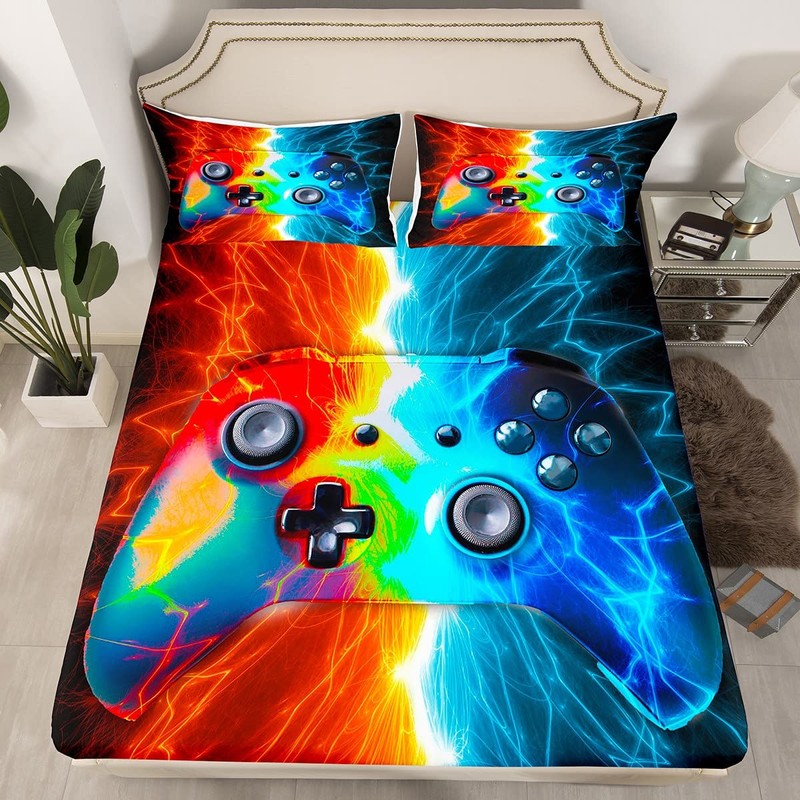 Loussiesd Boys games bed sheet set lightning gamepad fitted sheet