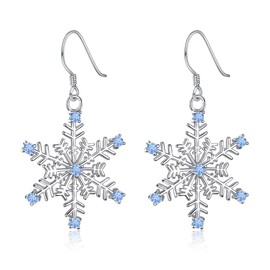 EVER FAITH Women's 925 Sterling Silver Sea Blue CZ Winter Party Snowflake Hook Dangle Earrings