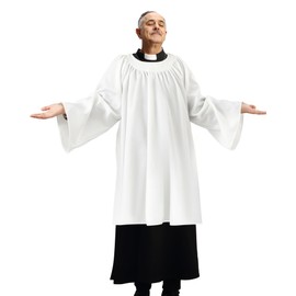 Toulite Unisex Matte Surplice Choir Robes for Church White Round Neck Baptismal Robes for Collar Clergy Priest Vestment(40'')