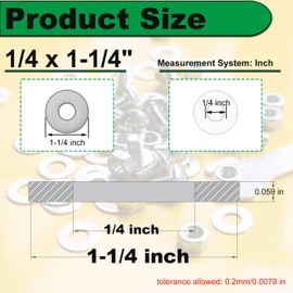 1/4 Inch Fender Washer 100 Pcs 1/4" ID x 1-1/4" OD Stainless Steel Flat Washer 1/4 in x 1-1/4 in Large Repair Metal Washers for Fence Repair 6.4mm ID x 31.6mm OD x 1.36mm T