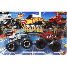 Hot Wheels Monster Trucks Demolition Doubles - 1:64 Scale, Bone Shaker vs Skelesaurus Power Smashers Metal Cars