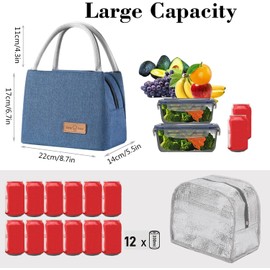 Hopedas Lunch Bag Insulated Lunch Box for Women Men Reusable Cute Lunch Tote Bag Leakproof Cooler Lunch Box Bags for Work Travel Outdoor Picnic -Blue