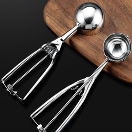 2 pcs Ice Cream Scoops with Easy Trigger Set Medium 5CM Small 4CM Stainless Steel Ice Cream Scoop for Melon Meatballs Mellon Balls Mashed Potatoes and Muffins