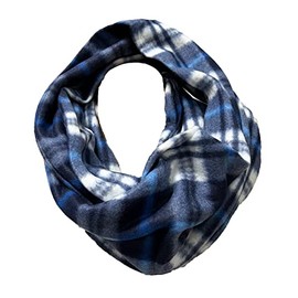 J26 Tartan Warm Winter Loop Scarf Checked Tube Scarf Round Scarf Fluffy, blue white