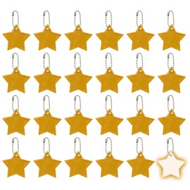 PATIKIL 24 Pcs Reflective Keychain, 2.2in Reflective High Visibility Safety Keychain Tags Pentagram Pendants Bright Zipper Pulls Waterproof for Backpack Running Cycling, Gold