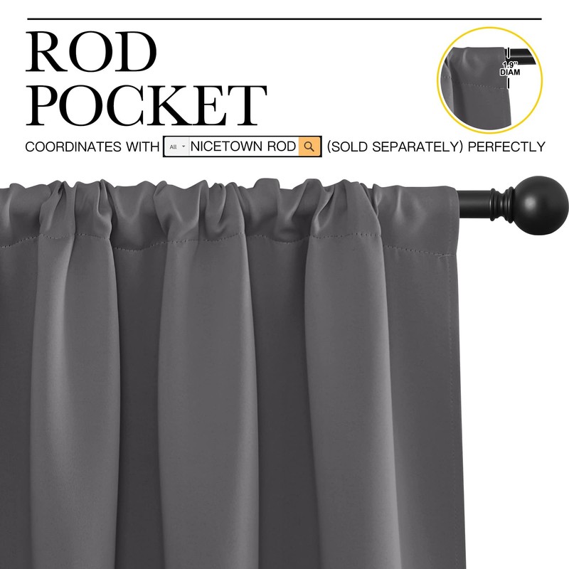 NICETOWN Grey Blackout Curtains 36 inches Long 2 Panels for
