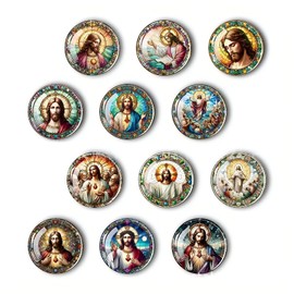 Christian Catholic Jesus Fridge Magnets 3D Soft Magnetic Crystal Glass Fridge Stickers for Refrigerator Office Whiteboard Metal Iron Cabinet Pack of 12
