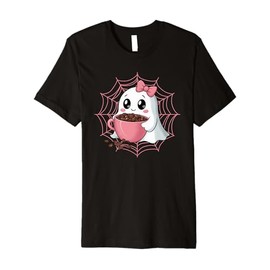 Cute Ghost with Pumpkin, Bow and Coffee Spider Web Premium T-Shirt
