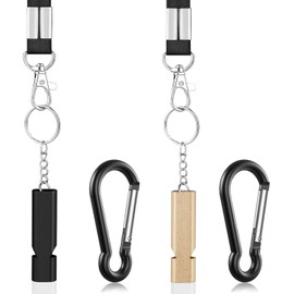 Michael Josh 2PCS Outdoor Loudest Emergency Survival Whistles with Carabiner and Lanyard for Camping Hiking Sports Dog Training (Gold&Black)