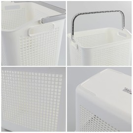 Lesbin 35 L Plastic Laundry Storage Basket, White Laundry Hamper with Handle, 4-Pack