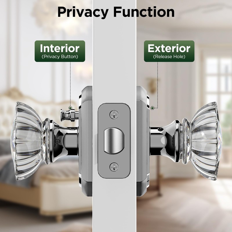 MAXECURITY 1 Pack Glass Door Knob, Rosette Shaped Crystal Door