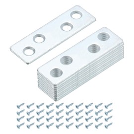 sourcing map 24 Set Mending Plate Metal Flat Bracket Straight Brace Fixing Joining Plate for Wood with Screws, Silver, 2.32"x0.75"