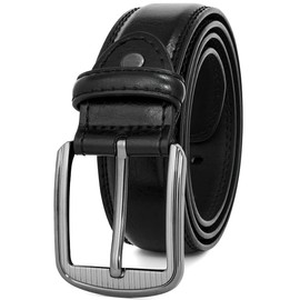 GSG Mens Leather Belts Double Stitched Belts for Jeans, Suits, Work, Uniform with Single Prong Buckle Black 44-48 inch