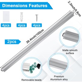 Photect 2 Pcs 39.4 Inch Slide Check Rack Aluminum Display Rail and 2 Stainless Steel Receipt Holder Spike Ticket Holder for Restaurant Cafe Kitchen Pub Bar Hotel