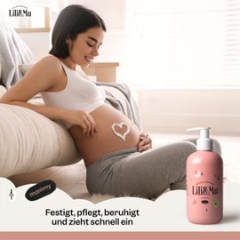 Lili&Mu Body Lotion for Pregnant Women, 300 ml, Moisturising Cream with Shea Butter, Aloe Natural Oils, Body Balm for Dry Stressed Skin, Pregnancy Gifts for Mum Body Cream