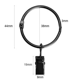 KaiYi Curtain Ring Clips, Curtain Clip Hooks Opening Design, 39mm Inner Diameter, Easy Installation, Steel, Set of 20, Black