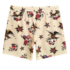 maamgic 7 Inch Mens Swim Trunks with Compression Liner Board Shorts with Zippered Pocket Bathing Suit for Beach Vacation Beige and Red Eagle American Flag Medium