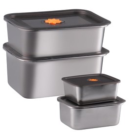 WakiHong Set of 4 Freezer Containers, Storage Box with Lid, Food Storage Containers, Stainless Steel, BPA-Free, Dishwasher, Freezer, Oven Safe (600 ml, 1600 ml, 2600 ml, 3600 ml)