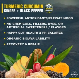 TruWild Curcumina en Polvo de Cúrcuma Vegana con Jengibre para la Digestión y Articulaciones, Sabor Limón                                             