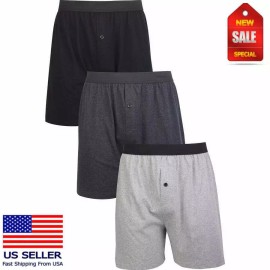 Knocker 3Pc Men's Plain Boxer Shorts 100% Cotton Underwear Knit Solid Assorted Color 2X