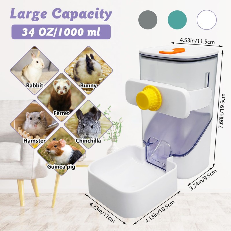 Apatal 34oz Automatic Rabbit Food Dispenser for Cage Hanging Guinea