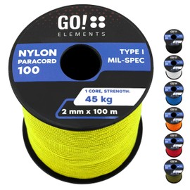 GO!elements 100 m Paracord 2 mm Rope Made of Tear-Resistant Nylon Cord – Paracord 100 Type I Survival Cord – Tear-Resistant up to 45 kg – Suitable as an All-Purpose Rope, Repair Cord, Bricklayer's