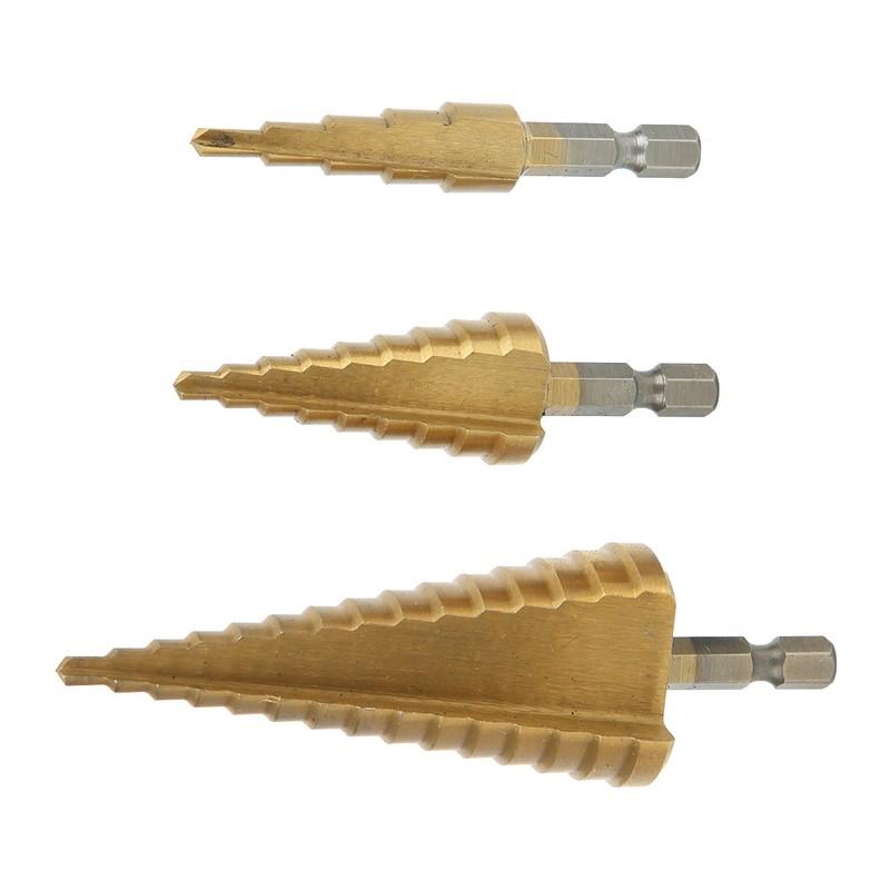 3Pcs Step Cone Drill Bit 6.35mm Hex Shank High Speed