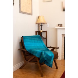 Alpaca Land, Handmade Ecuadorean Alpaca Wool Small Blankets/Throws (Light Blue Stripe)