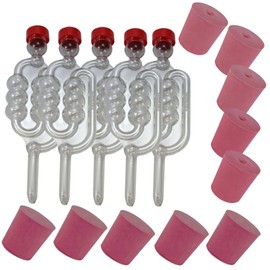 5X Fermentation Bubbler Airlocks, 5 Bored Rubber Bungs and 5 Solid Bungs Homebrew Winemaking
