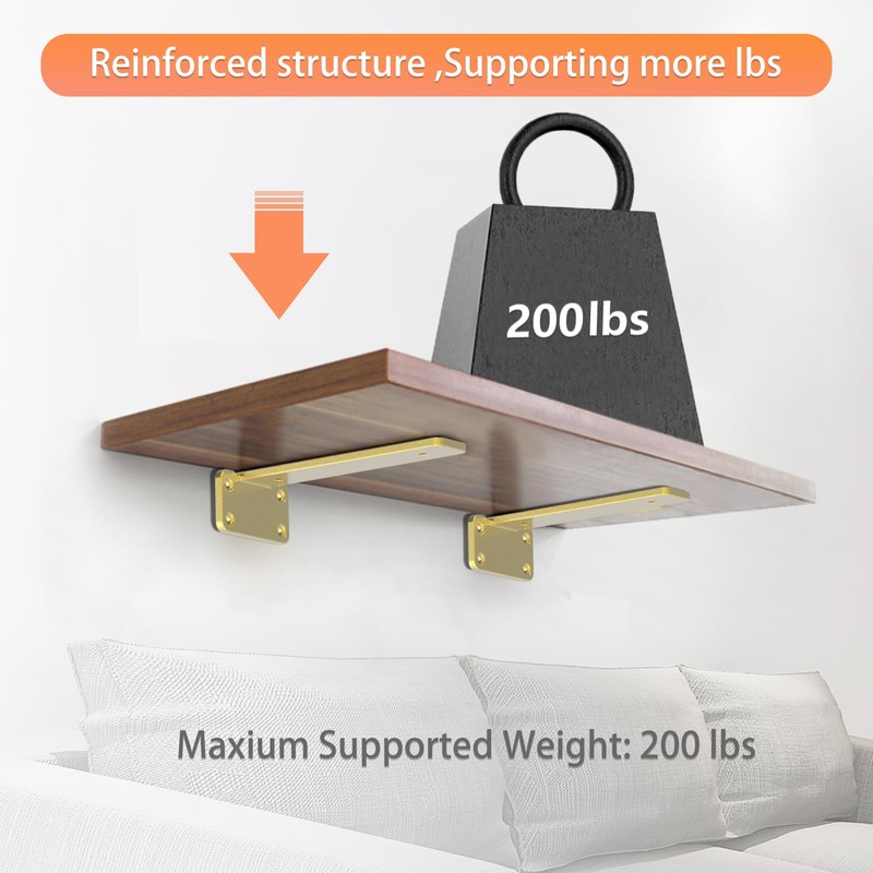 Gold Heavy Duty Iron Shelf Brackets,12 inch,Floating Brackets Upgraded, Heavy