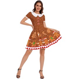 Ainuno Ugly Christmas Dress for Women Teenager Girls Gingerbread Costume Funny Xmas Costumes Short Sleeve Holiday Dresses Cute Pattern Print,M