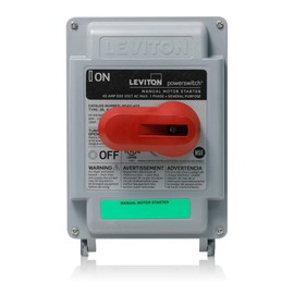 Leviton 40 Amp, 600 VAC, 2-Pole, Non-Fused Manual Motor Starter, Suitable as Motor Disconnect, Type 4X Thermoplastic Enclosure, IP67-Watertight, MS4X-402