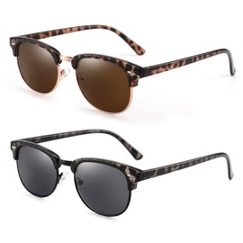 FEIVSN 2 Pack Sunglasses Readers for Men Women Vintage Full Lens Reading Sunglasses Outdoor Magnifying Glasses NON BIFOCAL 1.75x